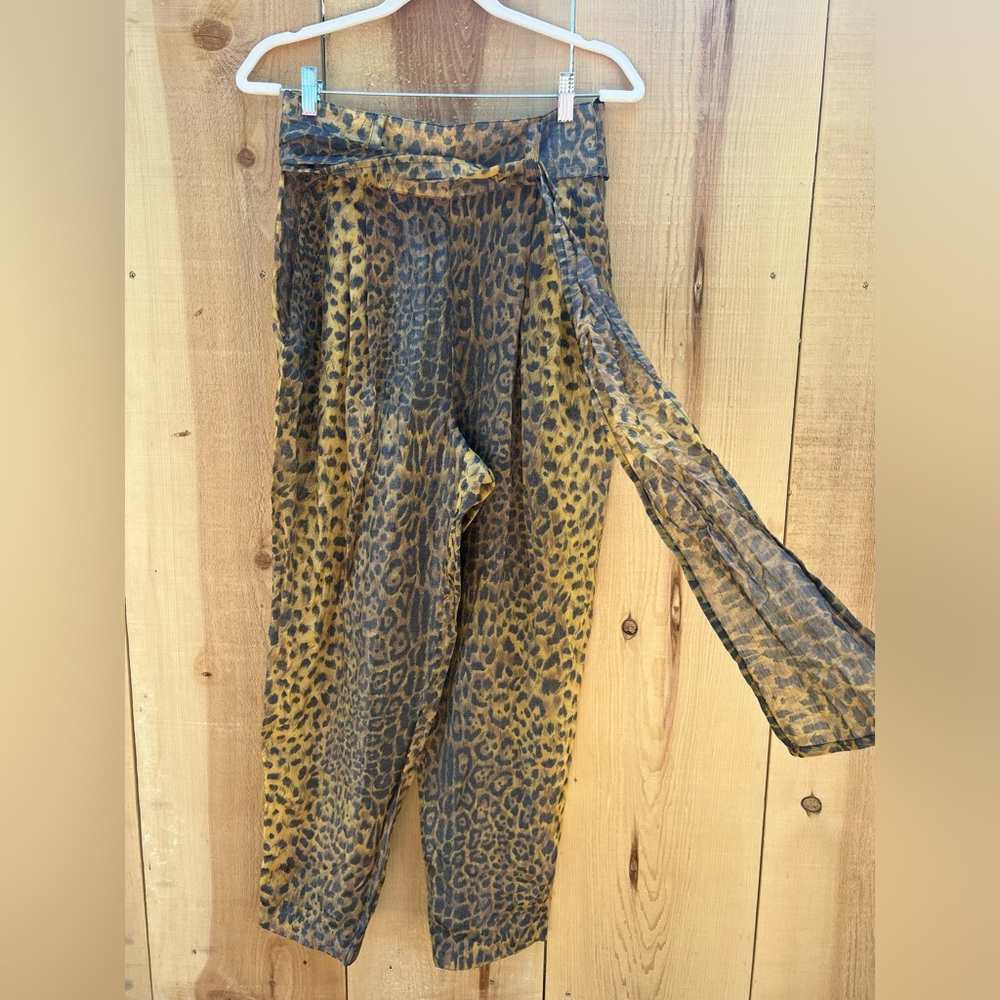Vintage leopard print pants with belt sash